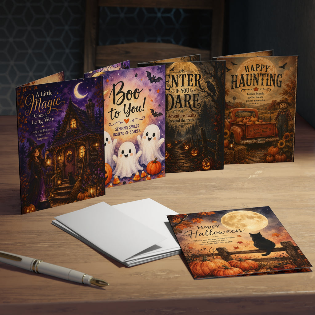 Halloween Greeting Cards 5-Pack — Assorted Spooky & Cute Designs (Boo to You, Happy Haunting, Enter If You Dare)