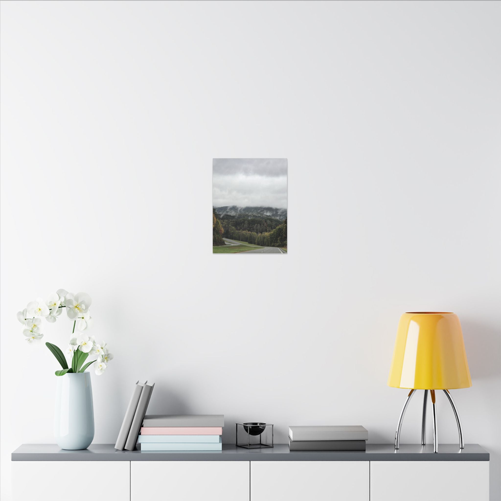 Foggy Blue Ridge Mountain Road Matte Canvas — Stretched Landscape Wall Art