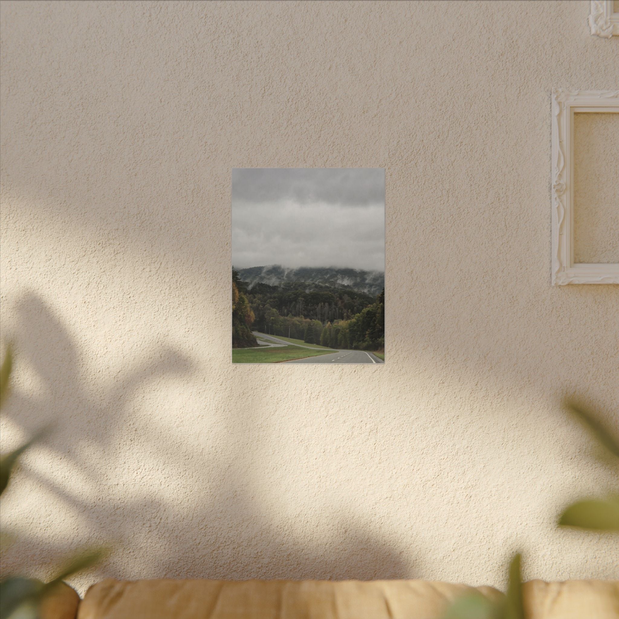 Foggy Blue Ridge Mountain Road Matte Canvas — Stretched Landscape Wall Art