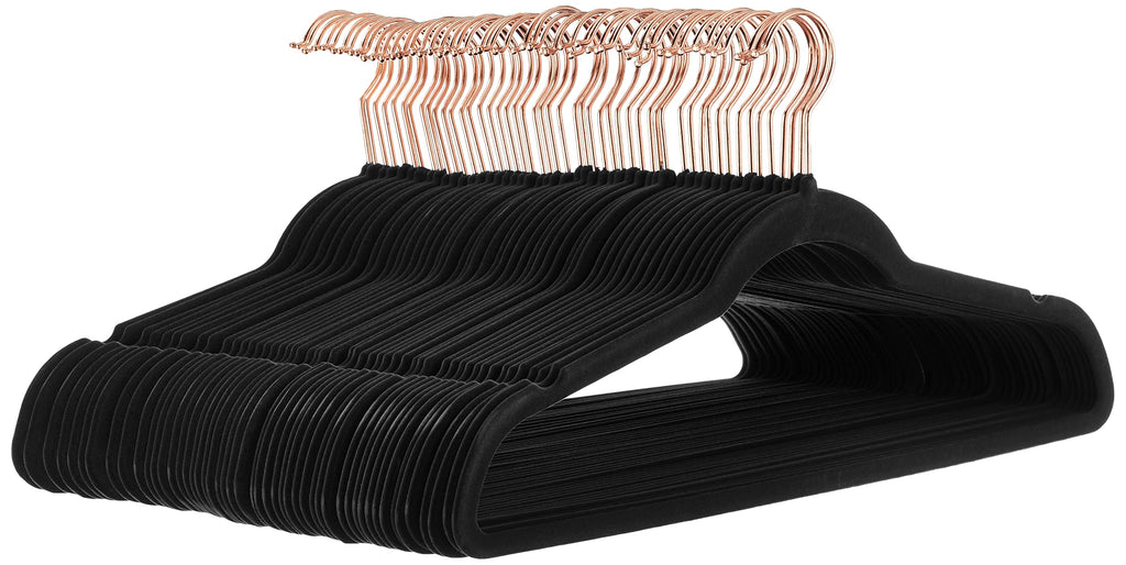 Amazon Basics Slim Velvet Non-Slip Space Saving Suit Clothes Hangers, Closet Organizer, Black, 50-Pack