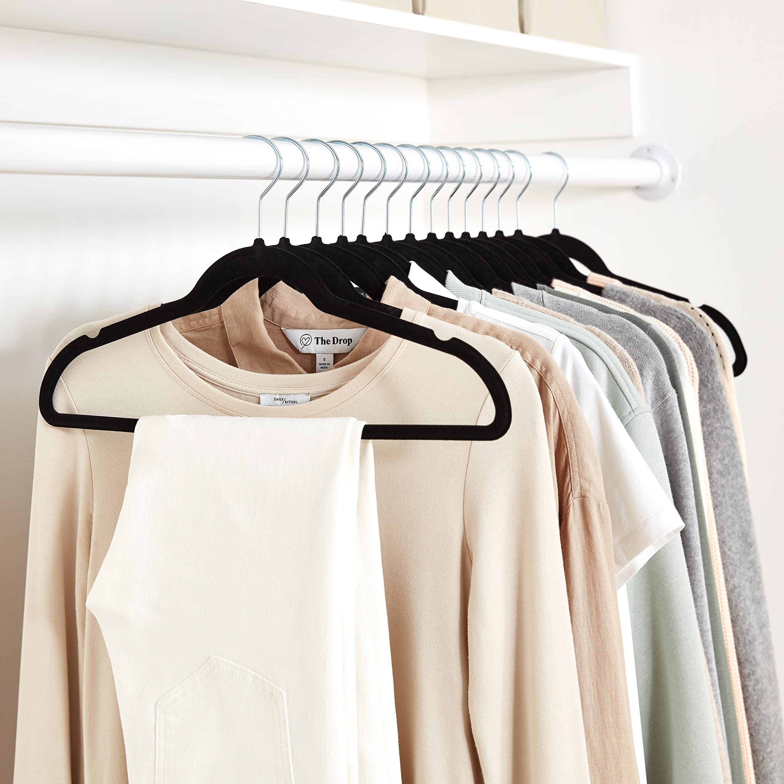 Amazon Basics Slim Velvet Non-Slip Space Saving Suit Clothes Hangers, Closet Organizer, Black, 50-Pack