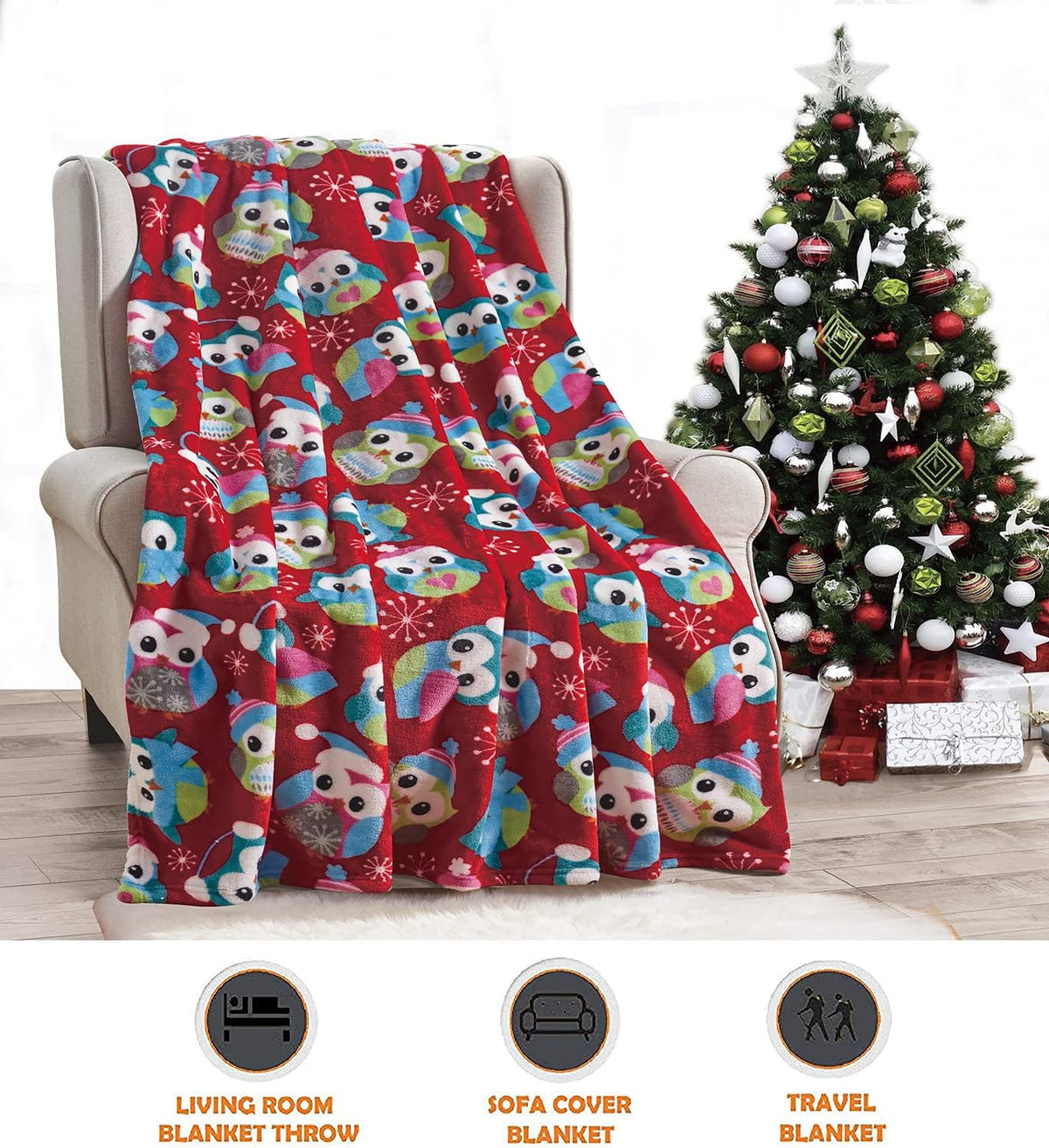 Elegant Comfort Luxury Velvet Super Soft Christmas Prints Fleece Blanket-Holiday Theme Home Décor Fuzzy Warm and Cozy Throws for Winter Bedding, Couch and Gift, 50 x 60 inch, Burgundy Reindeer