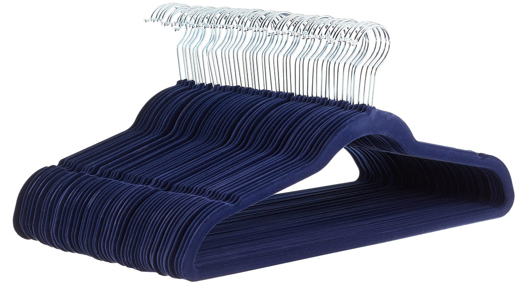 Amazon Basics Slim Velvet Non-Slip Space Saving Suit Clothes Hangers, Closet Organizer, Black, 50-Pack
