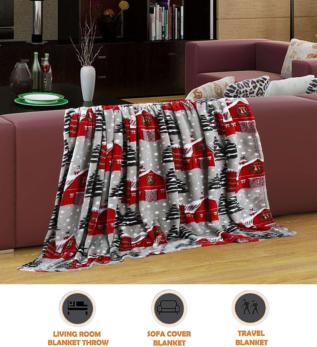 Elegant Comfort Luxury Velvet Super Soft Christmas Prints Fleece Blanket-Holiday Theme Home Décor Fuzzy Warm and Cozy Throws for Winter Bedding, Couch and Gift, 50 x 60 inch, Burgundy Reindeer