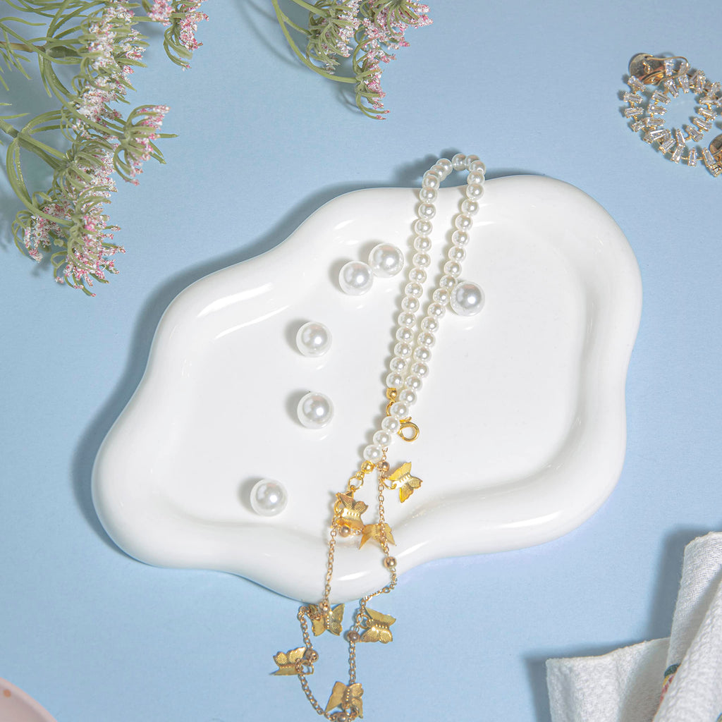 Lynagert Cloud Trinket Dish, Chubby Jewelry Tray, Ceramic Jewelry Ring Trinket Dish for Rings Earrings Necklace Organizer, Mother's Day Thanksgiving Christmas Birthday Bridesmaid Gifts (Silver)