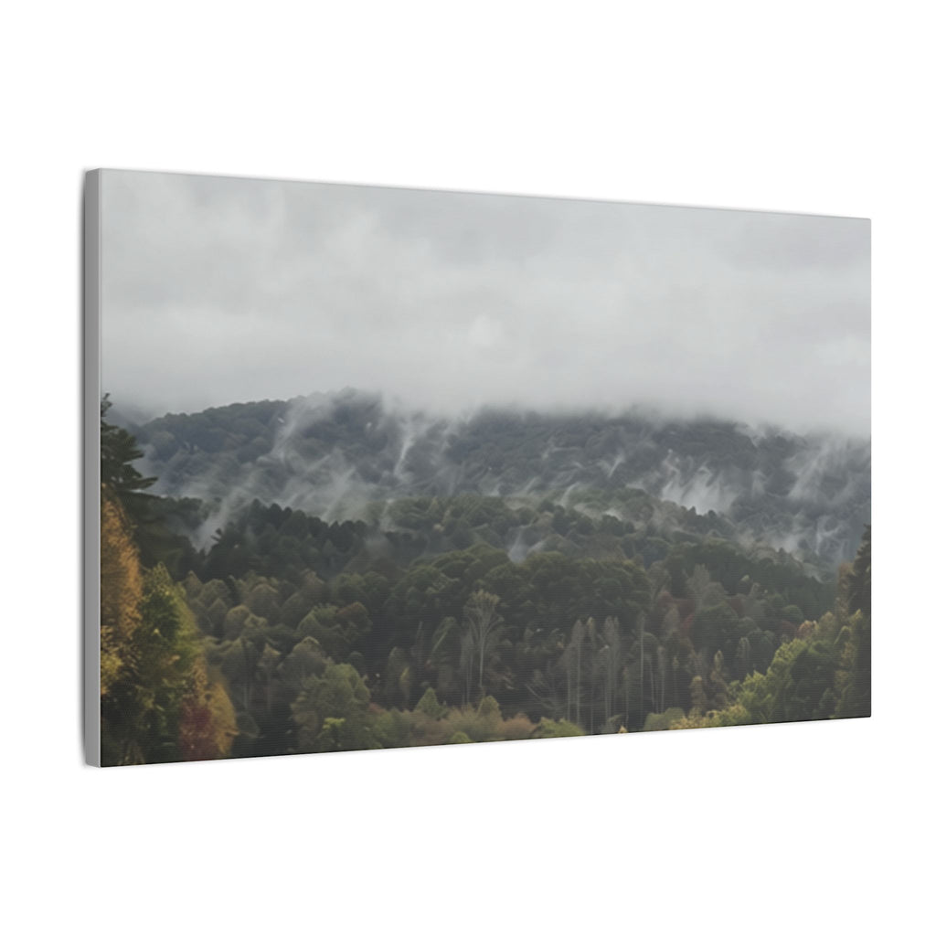 Foggy Blue Ridge Mountain Road Matte Canvas — Stretched Landscape Wall Art