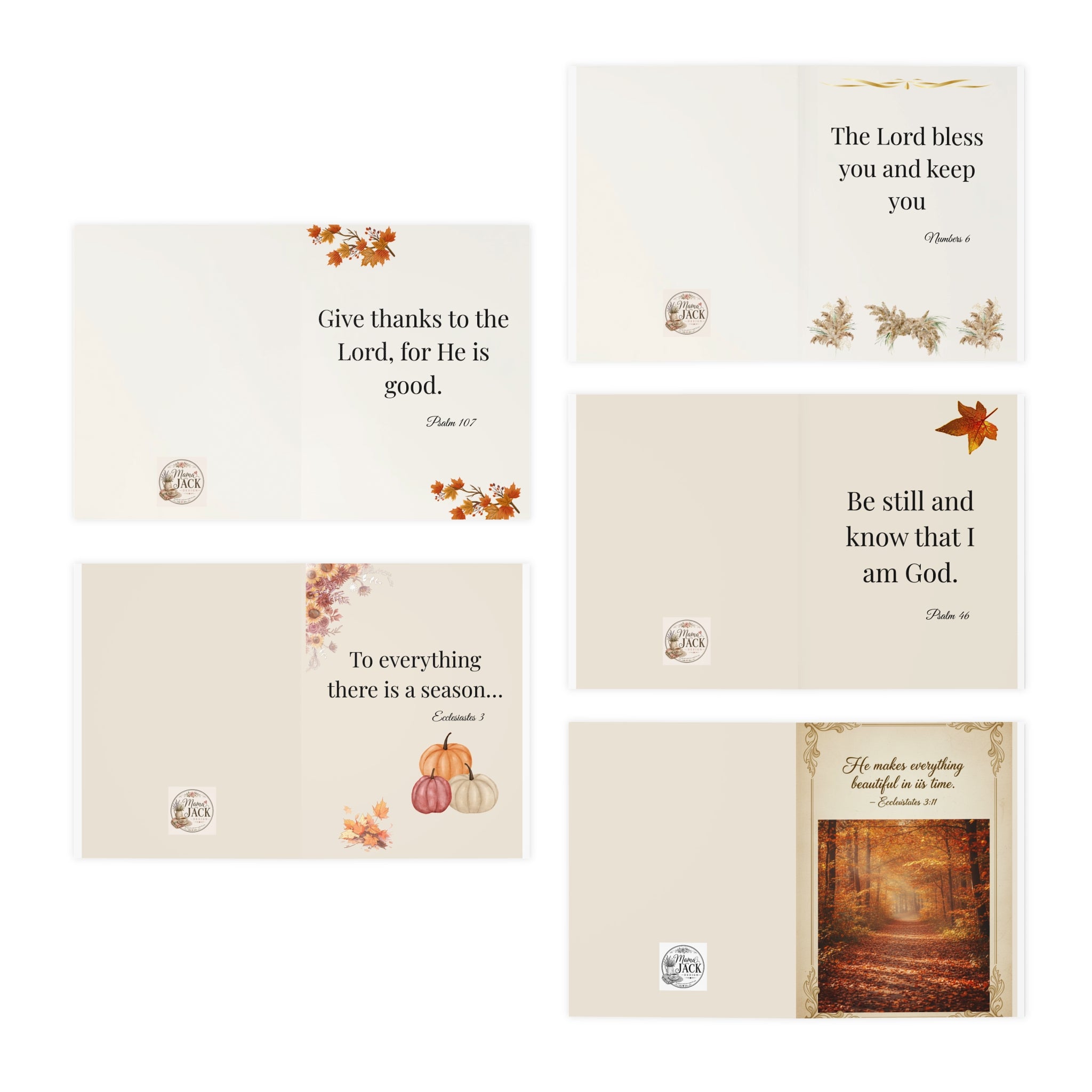 Autumn Blessings Greeting Cards (5-Pack) — Scripture Thankful Thanksgiving Note Set