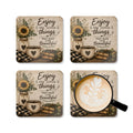 Enjoy the Little Things Cork Coaster Set – Rustic Sunflower Kitchen Decor (4-Pack)