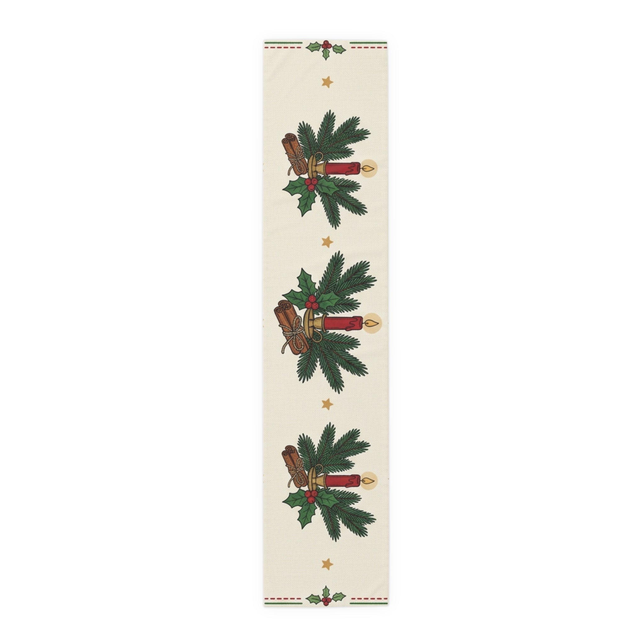 Christmas Candle & Holly Table Runner – Festive Holiday Dining Decor