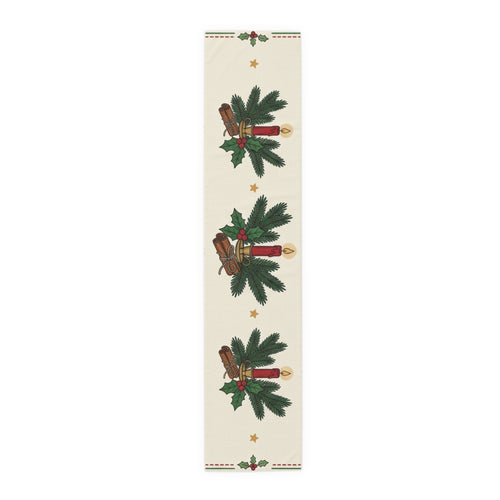 Christmas Candle & Holly Table Runner – Festive Holiday Dining Decor