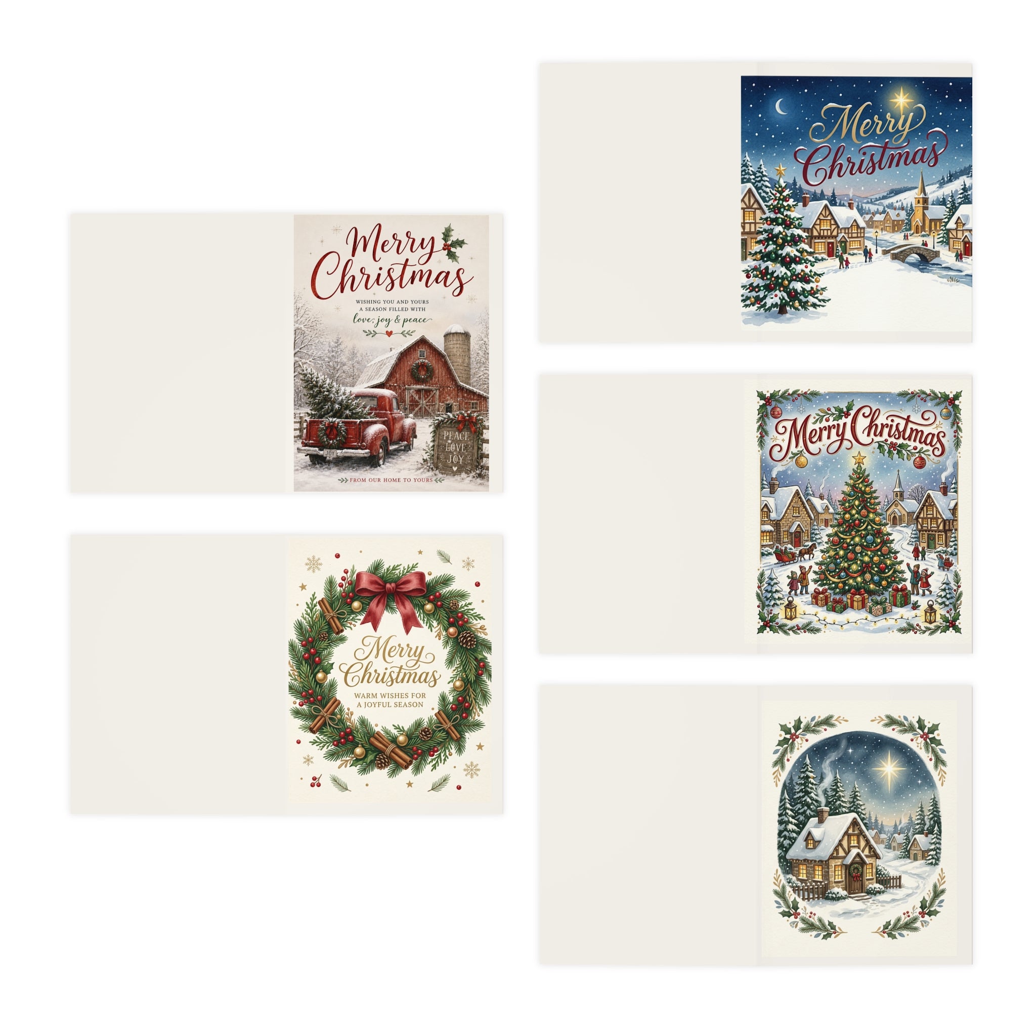Vintage Christmas Greeting Cards — 5-Pack Assorted Holiday Scenes (Merry Christmas)