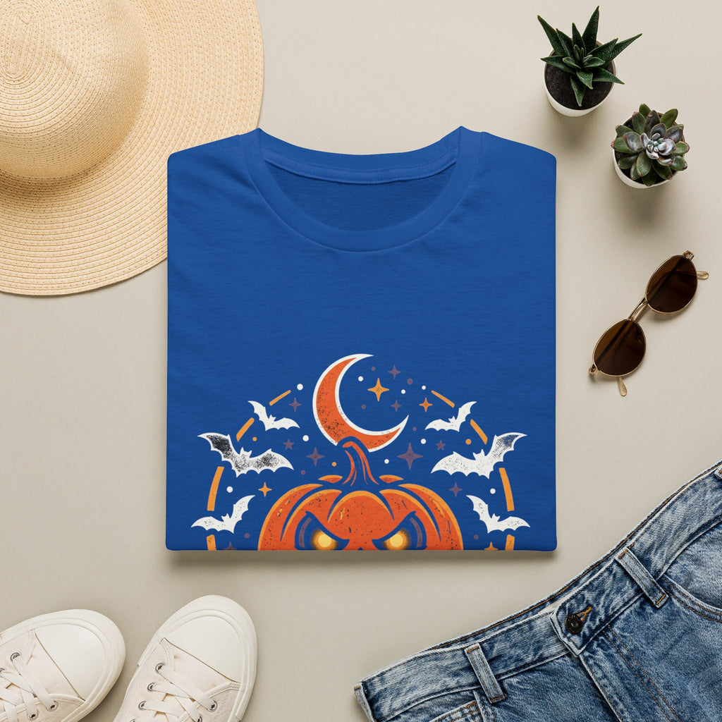 Halloween Pumpkin Tee — Jack-O'-Lantern Moon & Bats Graphic T-Shirt
