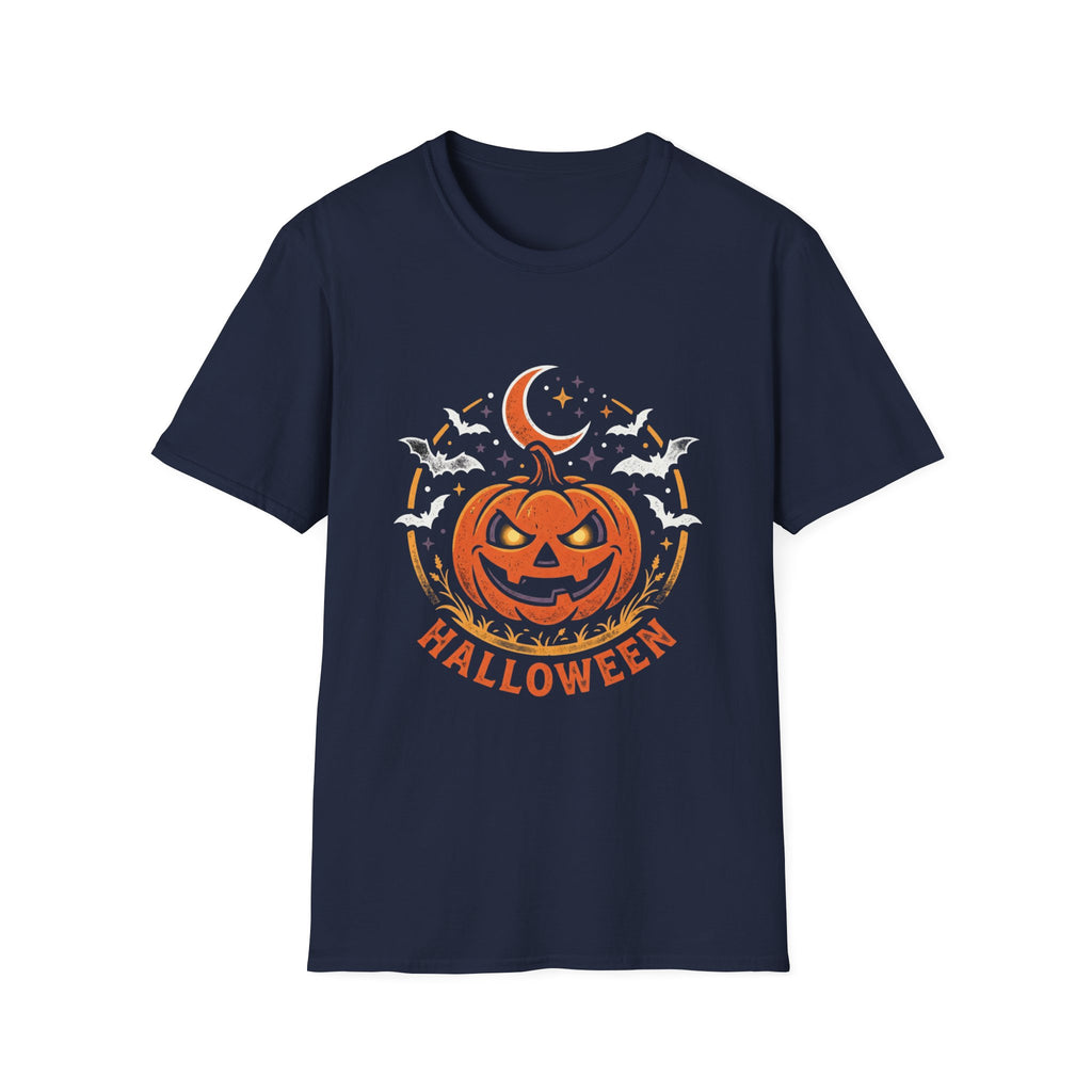 Halloween Pumpkin Tee — Jack-O'-Lantern Moon & Bats Graphic T-Shirt