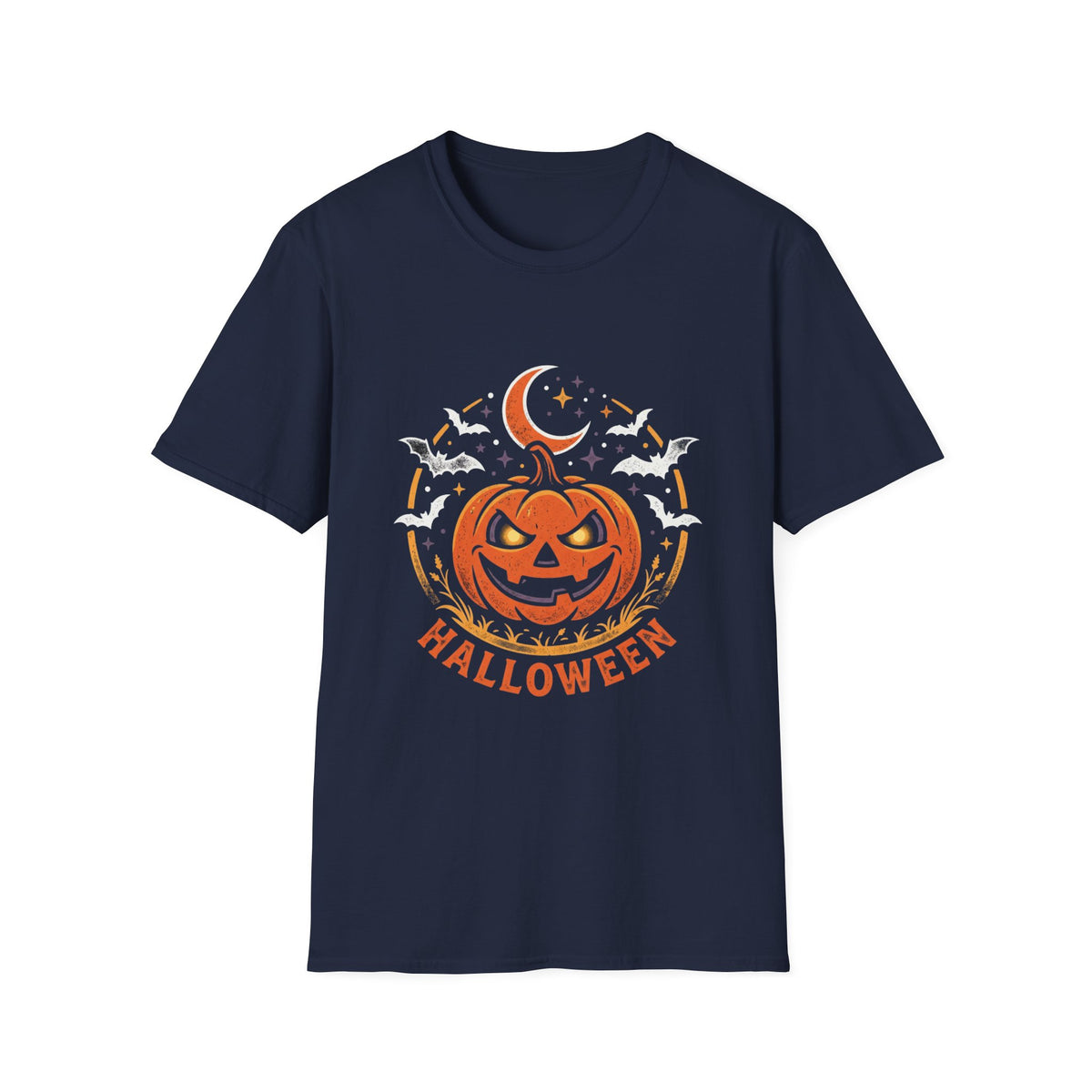 Halloween Pumpkin Tee — Jack-O'-Lantern Moon & Bats Graphic T-Shirt