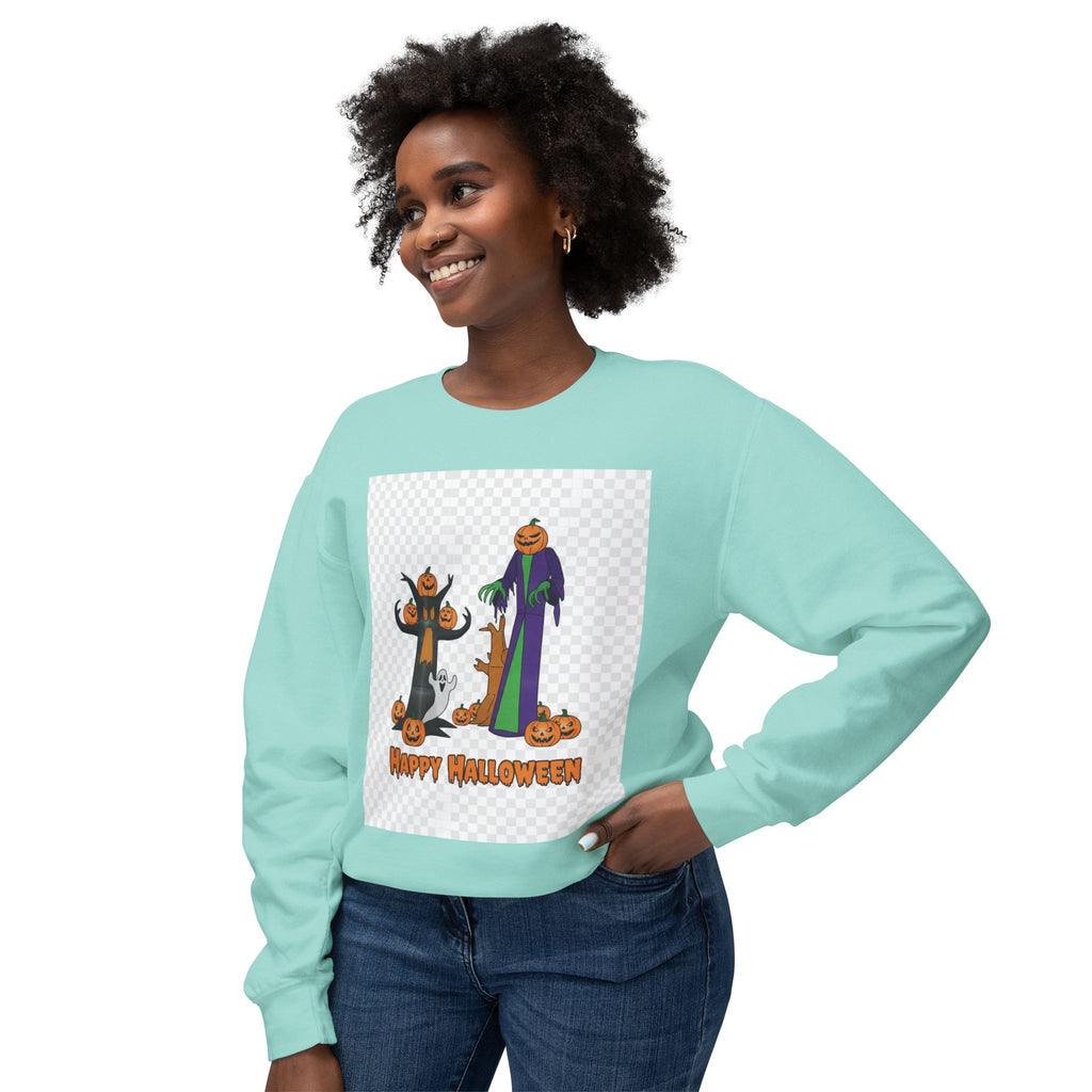 Halloween Pumpkin Ghost Crewneck Sweatshirt - "Happy Halloween" Graphic