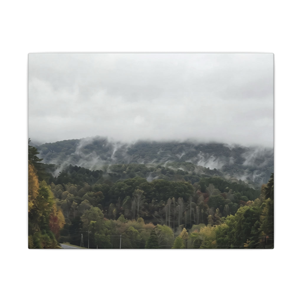 Foggy Blue Ridge Mountain Road Matte Canvas — Stretched Landscape Wall Art