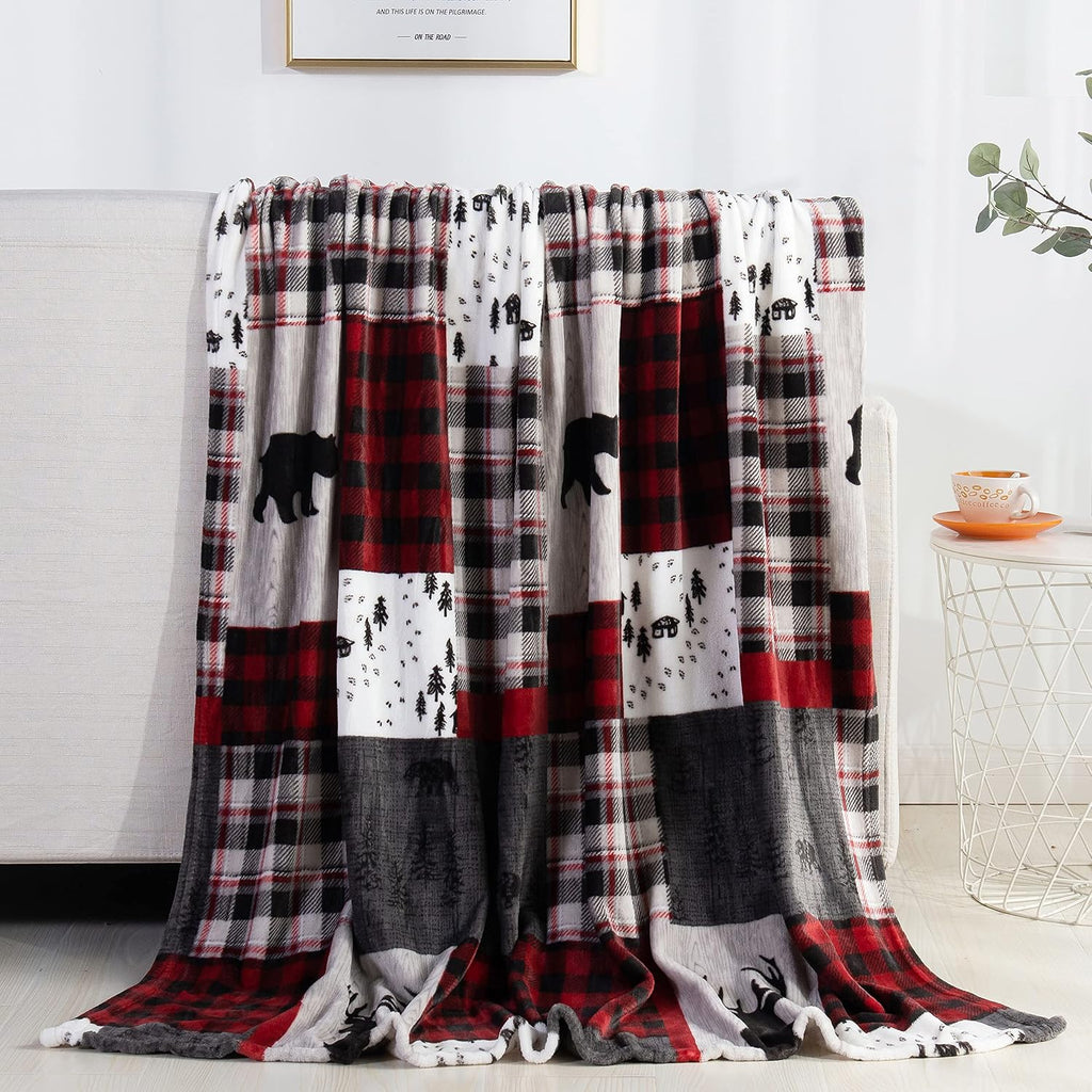 Elegant Comfort Luxury Velvet Super Soft Christmas Prints Fleece Blanket-Holiday Theme Home Décor Fuzzy Warm and Cozy Throws for Winter Bedding, Couch and Gift, 50 x 60 inch, Burgundy Reindeer
