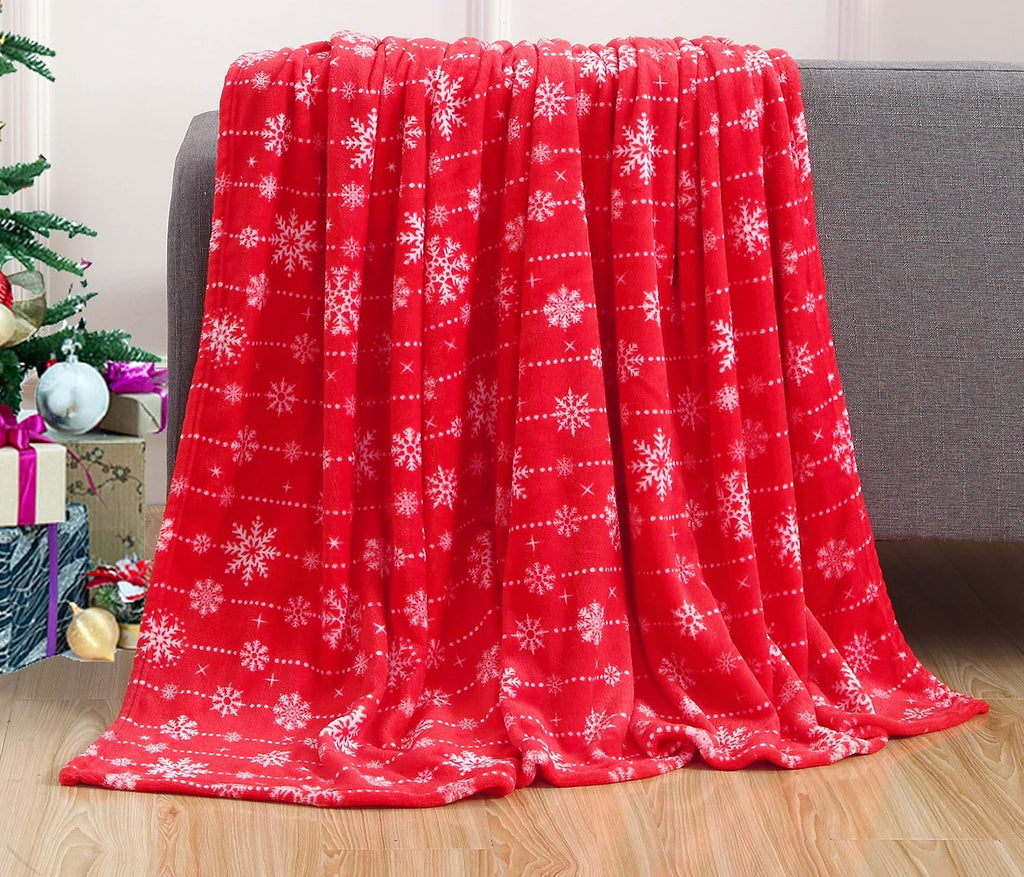 Elegant Comfort Luxury Velvet Super Soft Christmas Prints Fleece Blanket-Holiday Theme Home Décor Fuzzy Warm and Cozy Throws for Winter Bedding, Couch and Gift, 50 x 60 inch, Burgundy Reindeer