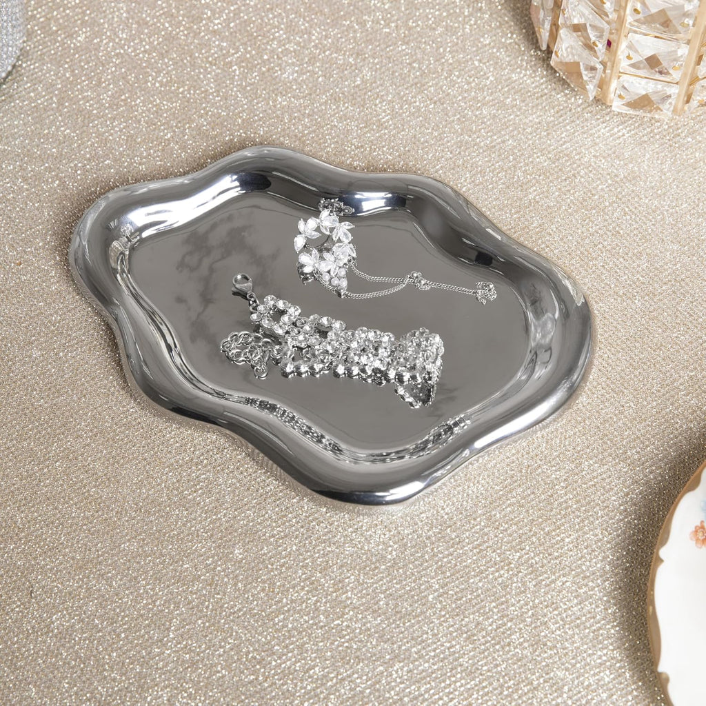 Lynagert Cloud Trinket Dish, Chubby Jewelry Tray, Ceramic Jewelry Ring Trinket Dish for Rings Earrings Necklace Organizer, Mother's Day Thanksgiving Christmas Birthday Bridesmaid Gifts (Silver)