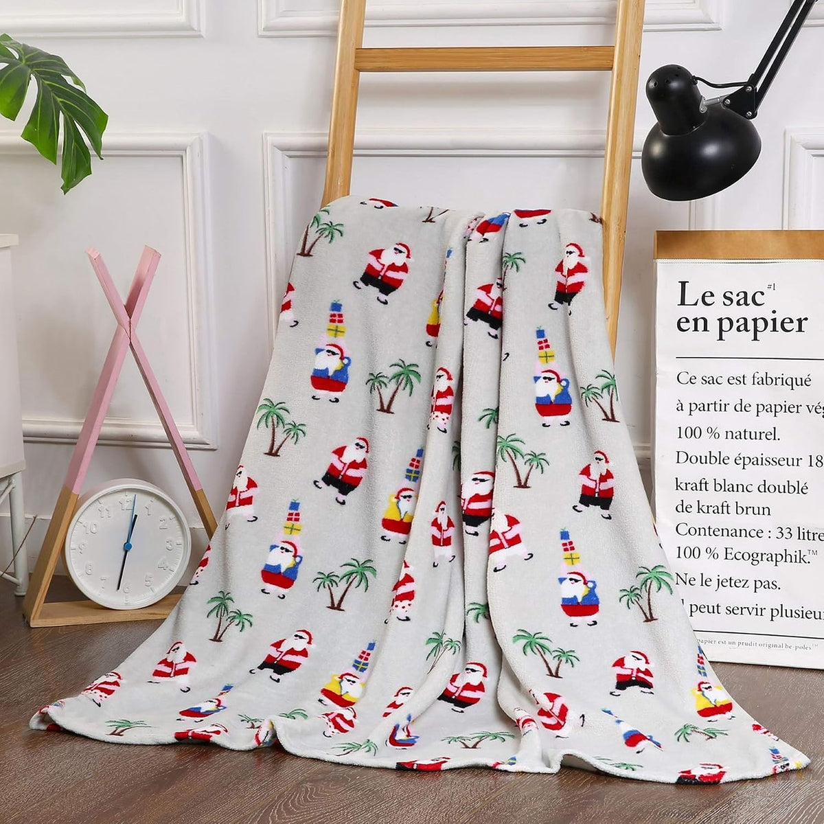 Elegant Comfort Luxury Velvet Super Soft Christmas Prints Fleece Blanket-Holiday Theme Home Décor Fuzzy Warm and Cozy Throws for Winter Bedding, Couch and Gift, 50 x 60 inch, Burgundy Reindeer