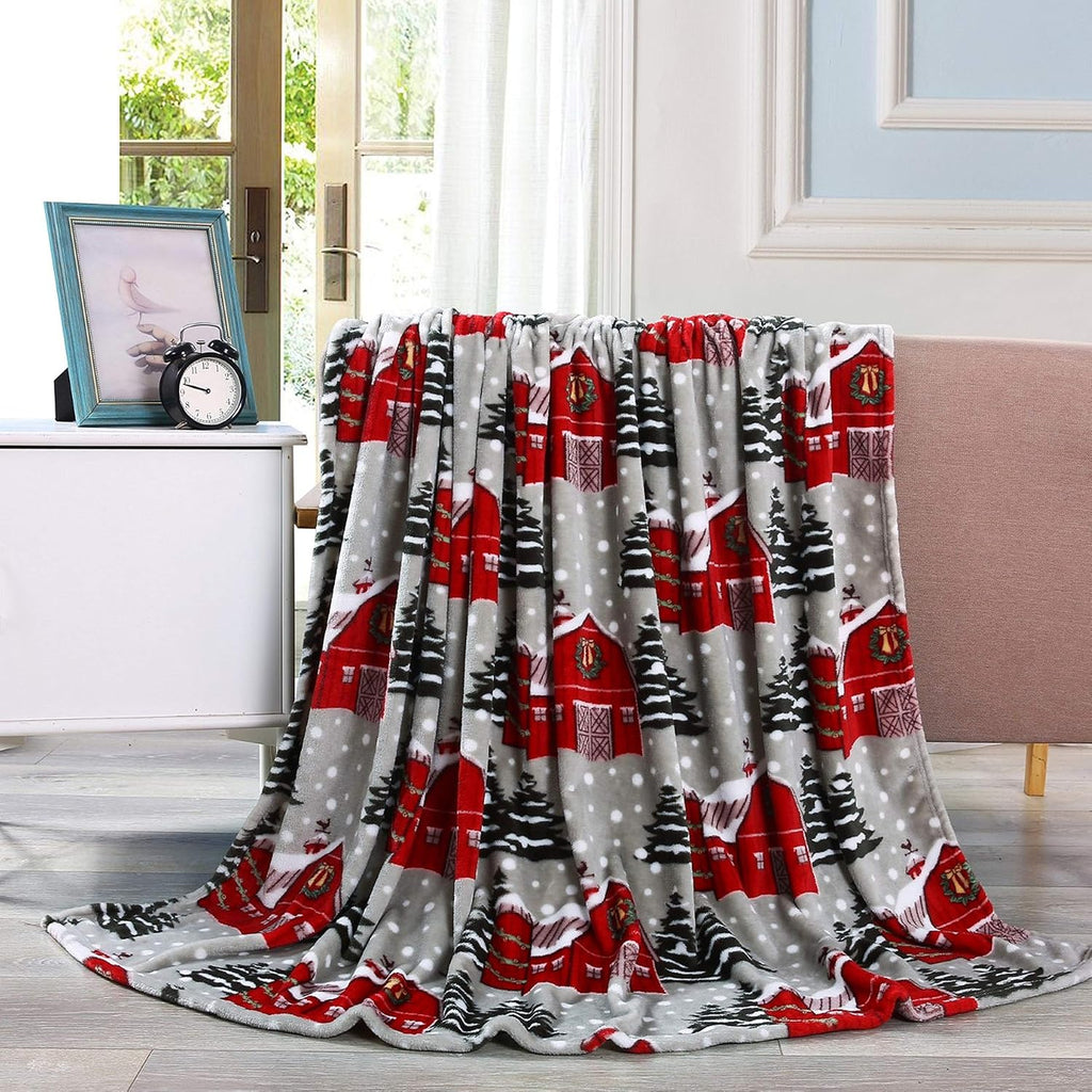 Elegant Comfort Luxury Velvet Super Soft Christmas Prints Fleece Blanket-Holiday Theme Home Décor Fuzzy Warm and Cozy Throws for Winter Bedding, Couch and Gift, 50 x 60 inch, Burgundy Reindeer