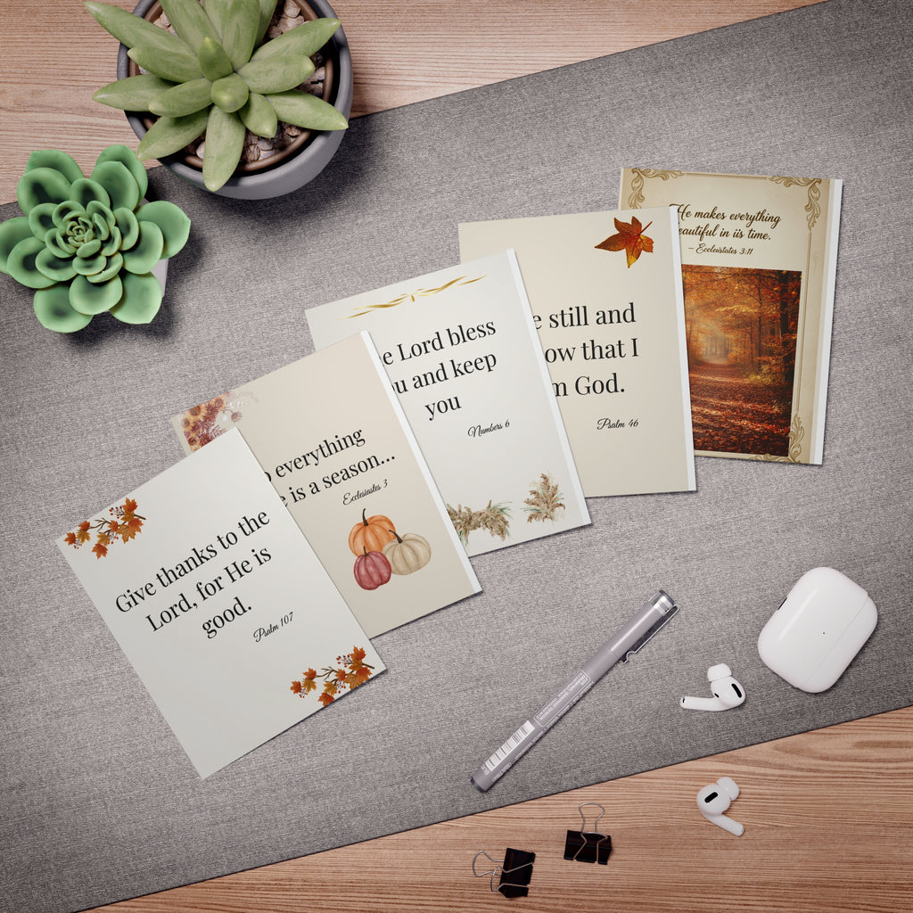 Autumn Blessings Greeting Cards (5-Pack) — Scripture Thankful Thanksgiving Note Set