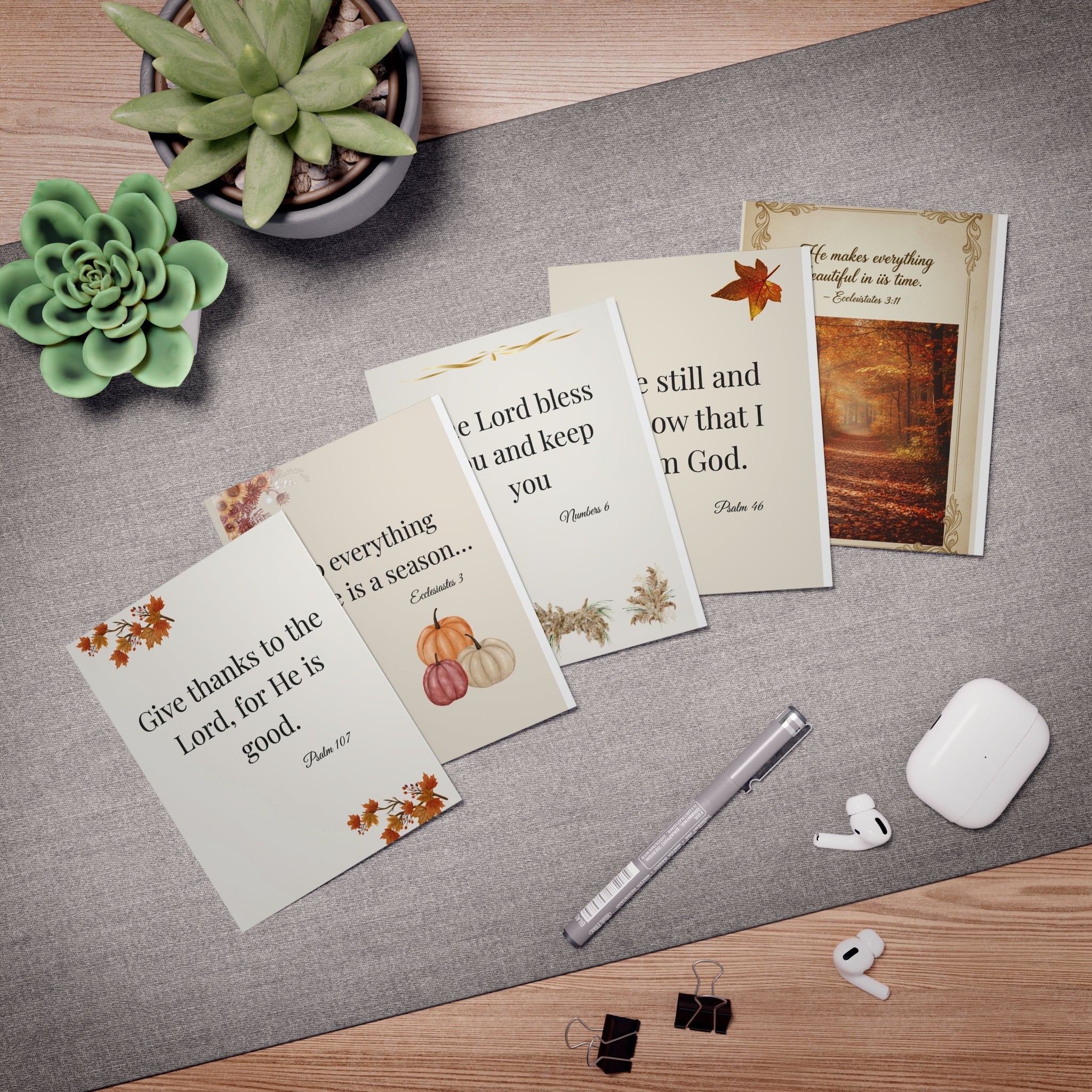 Autumn Blessings Greeting Cards (5-Pack) — Scripture Thankful Thanksgiving Note Set