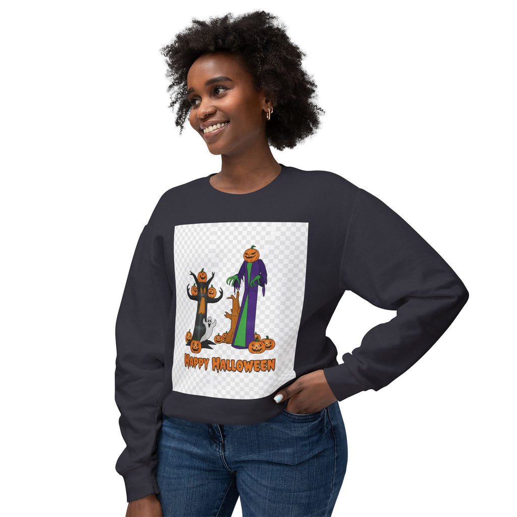Halloween Pumpkin Ghost Crewneck Sweatshirt - "Happy Halloween" Graphic