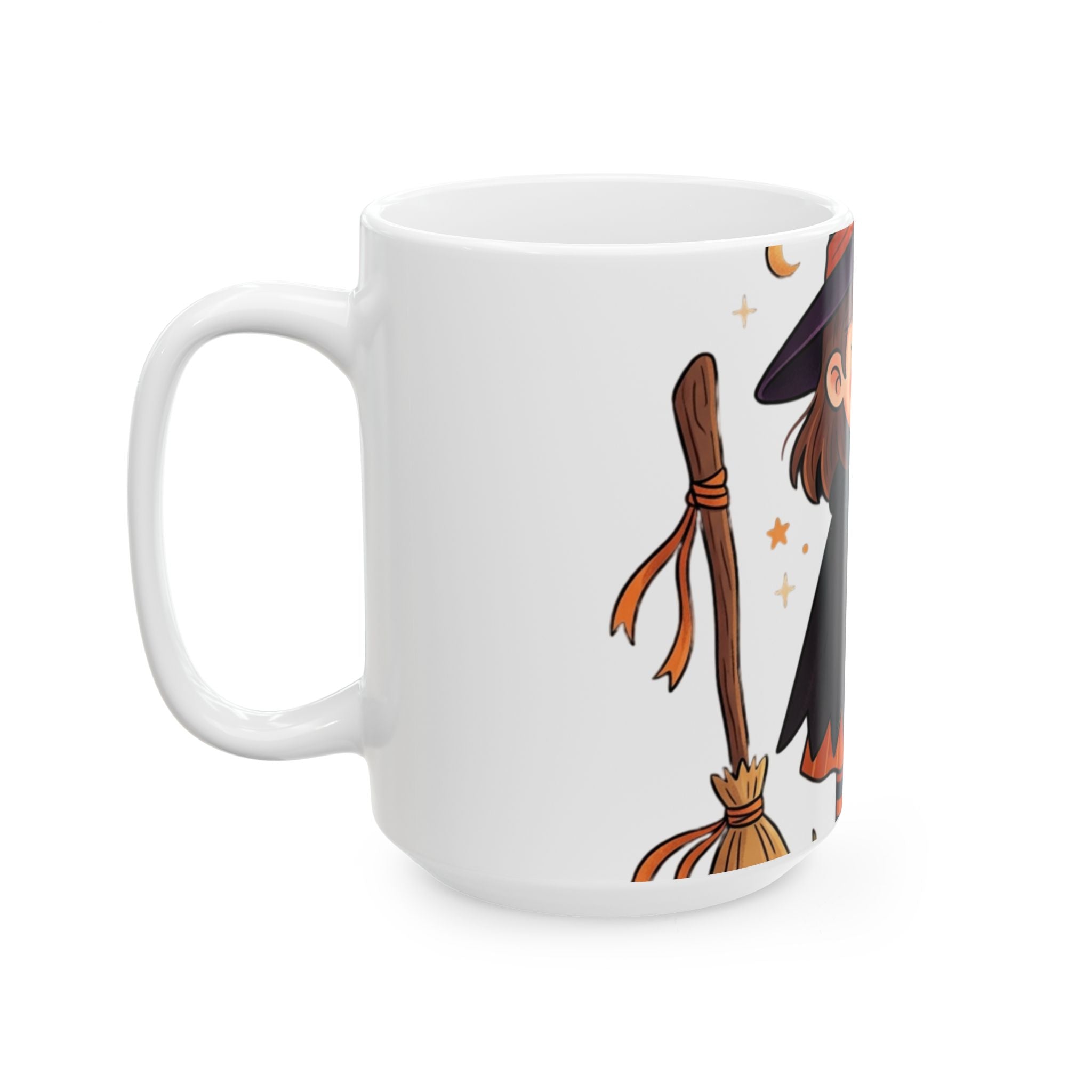 Halloween Cute Witch Ceramic Mug — Adorable Little Witch with Cauldron (11oz & 15oz)