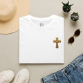 Gold Celtic Cross Pocket T‑Shirt — Small Chest Cross Christian Tee