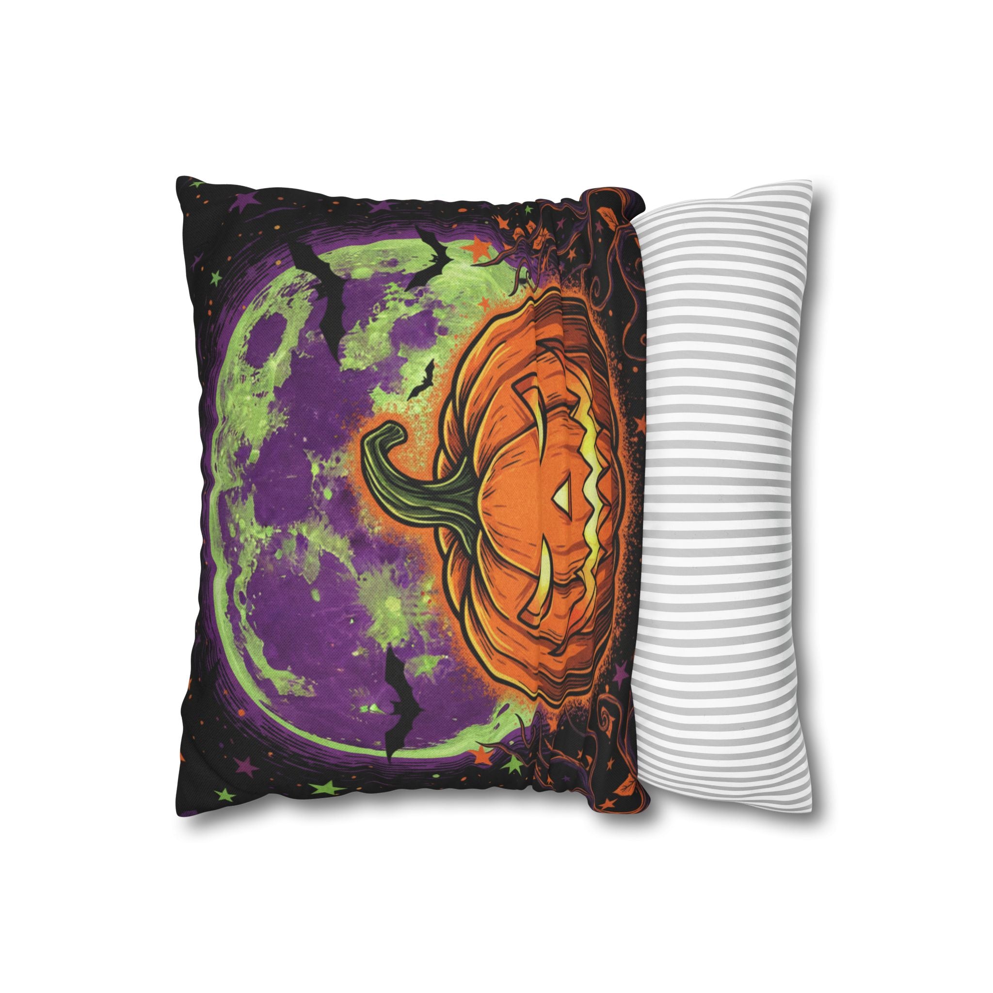 Halloween Pumpkin Throw Pillowcase — Spooky Jack-o'-Lantern Moon Design