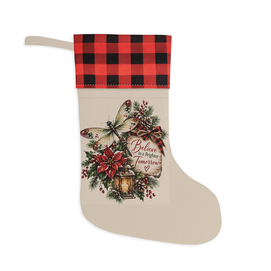 Buffalo Plaid Christmas Stocking — 'Believe in a Brighter Tomorrow' Holiday Stocking