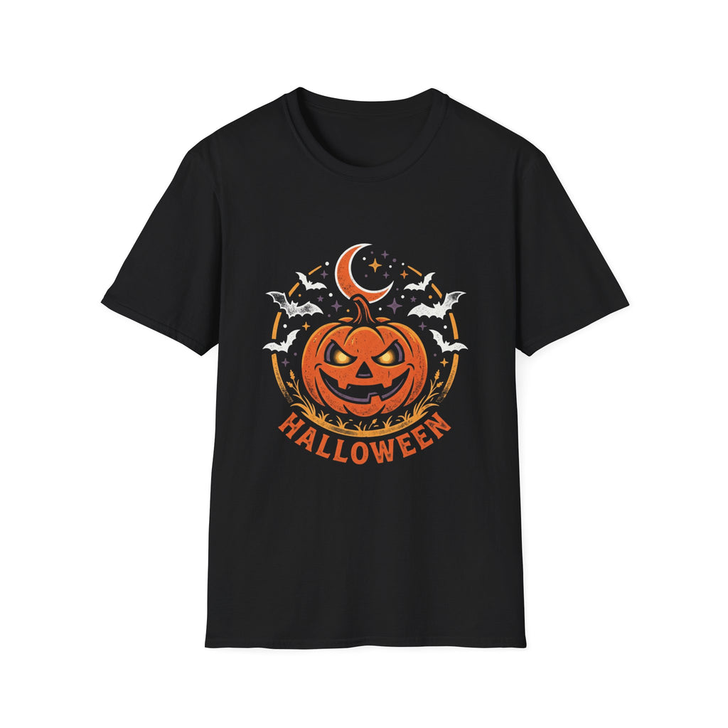 Halloween Pumpkin Tee — Jack-O'-Lantern Moon & Bats Graphic T-Shirt
