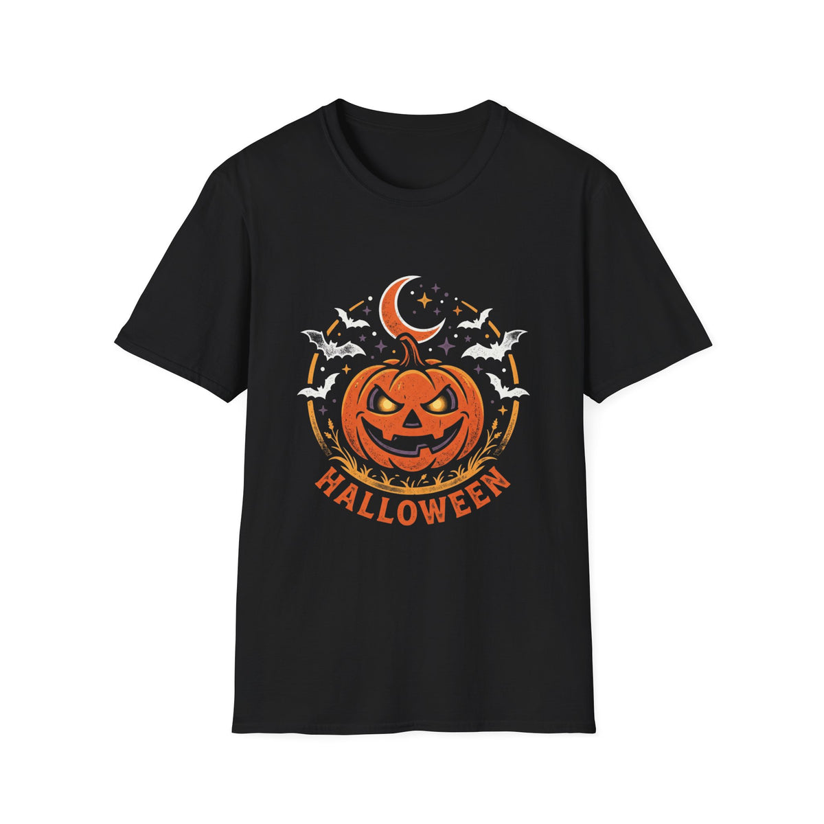 Halloween Pumpkin Tee — Jack-O'-Lantern Moon & Bats Graphic T-Shirt