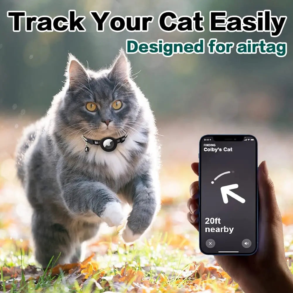 AirTag Cat Collar – Secure & Stylish Reflective Breakaway Collar with Holder & Bell