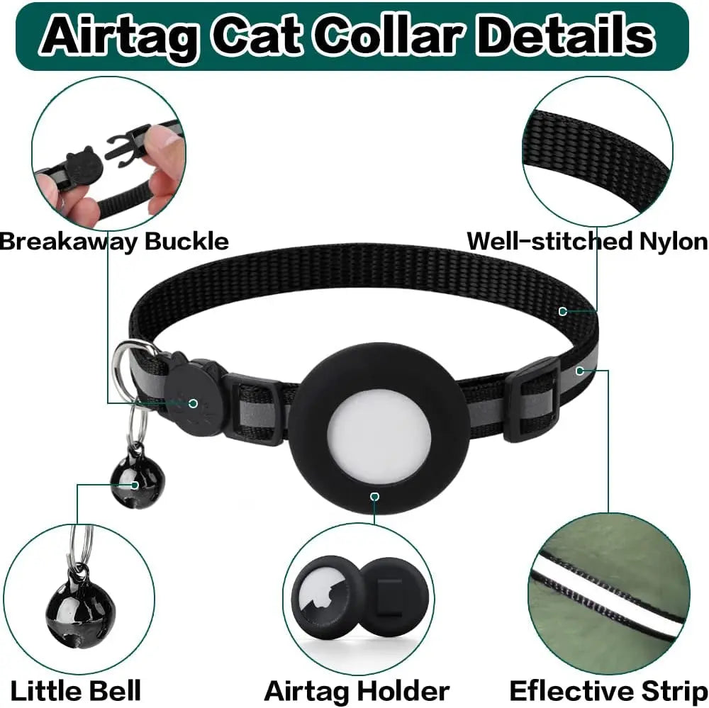 AirTag Cat Collar – Secure & Stylish Reflective Breakaway Collar with Holder & Bell