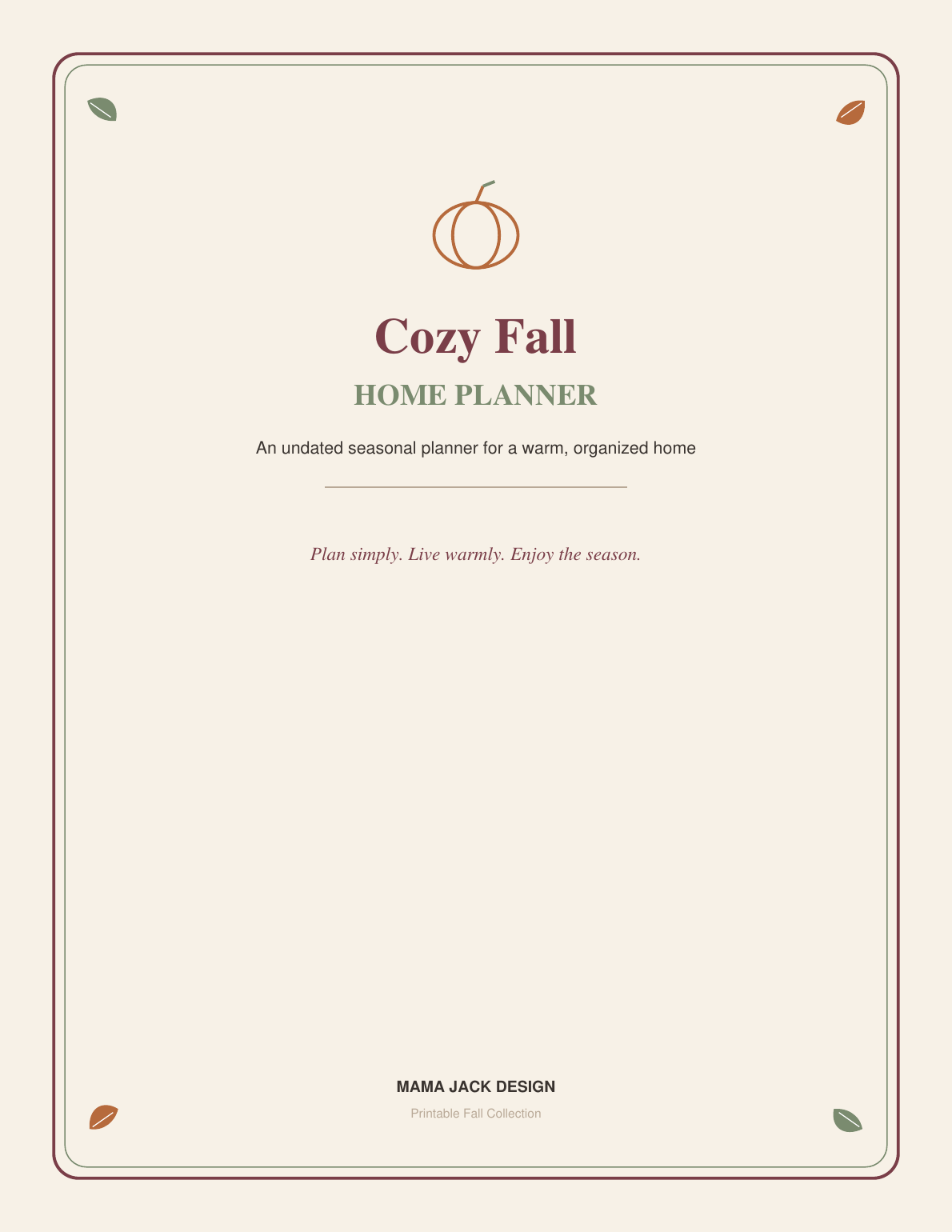 Mama Jack Design Cozy Fall Home Planner printable PDF cover
